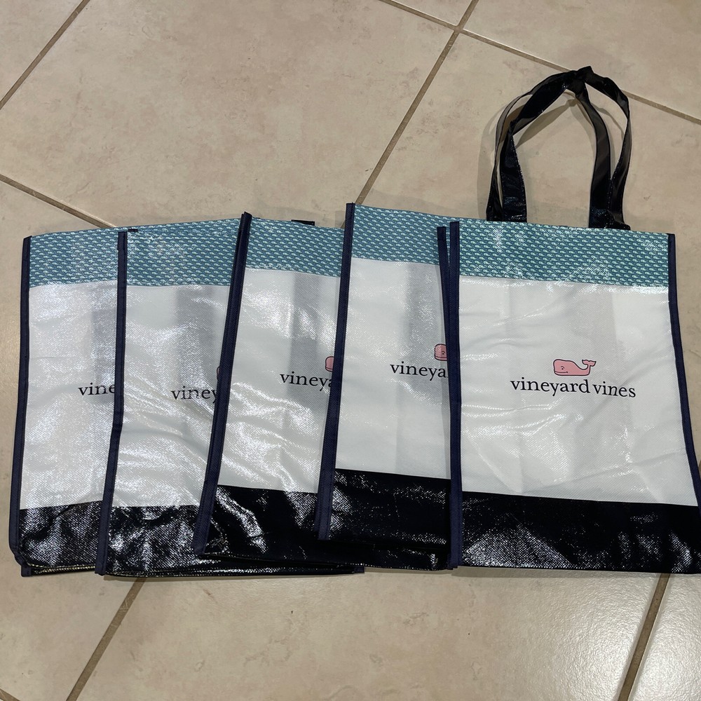 Qty 5 New Vineyard Vines Small Reusable Shopping Tote Bag 13 x 9 x 5″ LOT