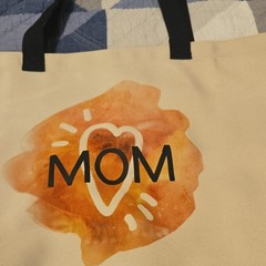 Cricut Polyester Reusable Tote Bag MOM Graphic Beige Black Handles