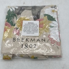 NEW Beekman 1802 Lightweight Canvas Beige Goat Flowers Tote Book Bag 100% Cotton