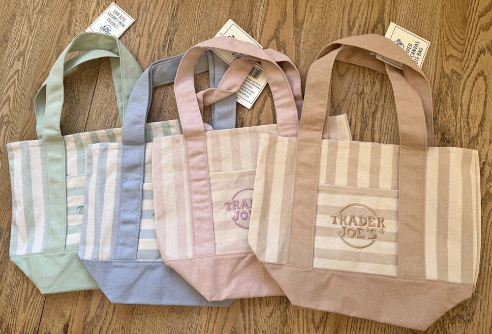 ✨Trader Joe’s Mini Reusable Cotton Canvas Striped Multicolor Tote Bags 4-Pack✨