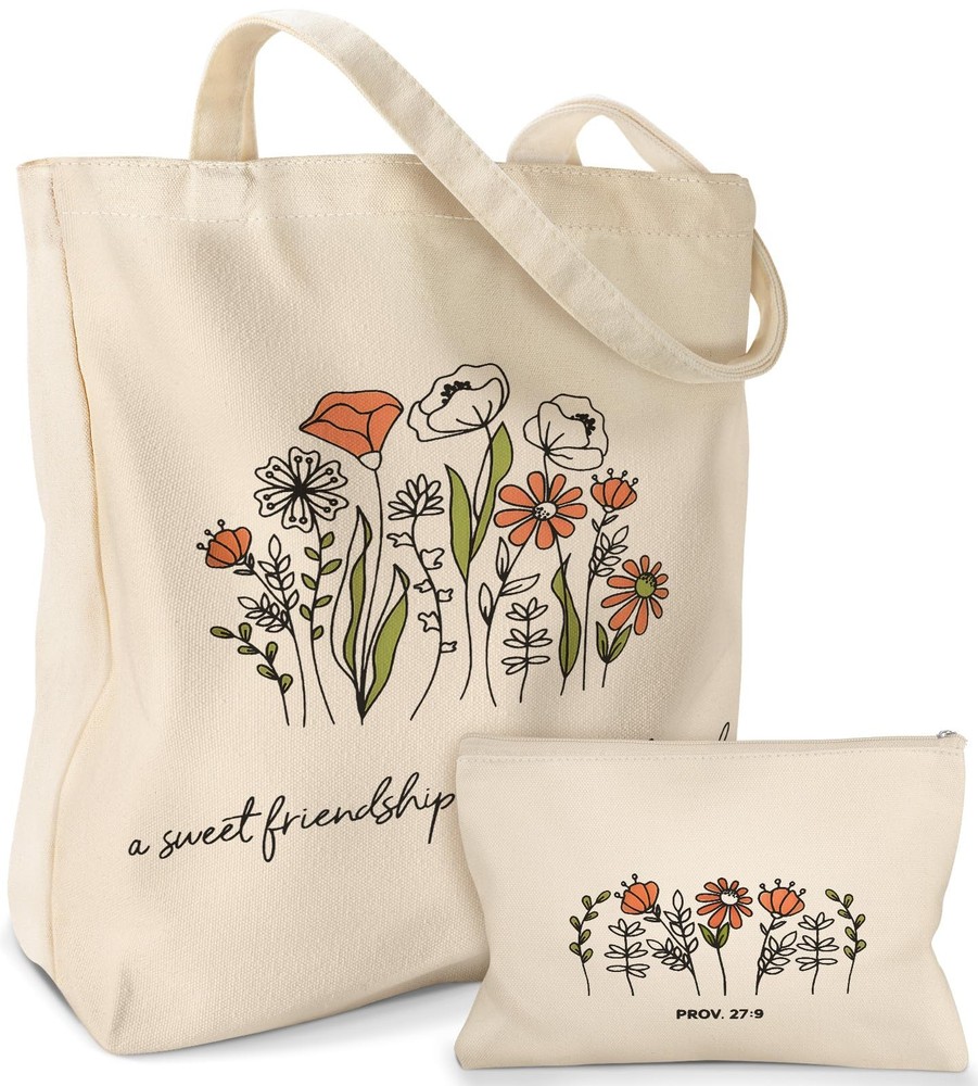 Aesthetic 2 Set Canvas Tote Bag – with Cosmetic Makeup Zipper Pouch Bag for C…