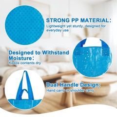 3 PCS Blue Reusable Grocery Shopping Bags Woven Polypropylene Tote with Handles