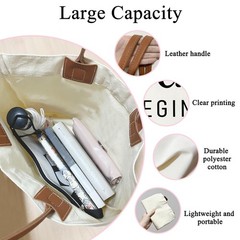 Adventure Begins Women’s Aesthetic Canvas Tote, Grad Gift, Leather Handles