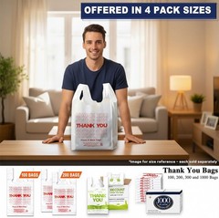 Bulk 100PCS White Grocery Shopping Bags – Durable Thank You Plastic T-Shirt Bags