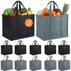 12 Pack Reusable Grocery Bags, Large Foldable Shopping Bags with Reinforced H…