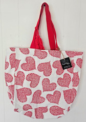 Nicole Miller Red/White Valentine Hearts Canvas Tote Large Bag