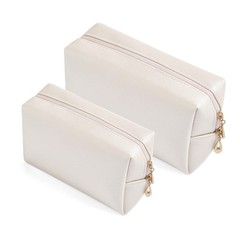 2pcc set PU Leather Cosmetic Bag for Women Minimalism Makeup Ivory White