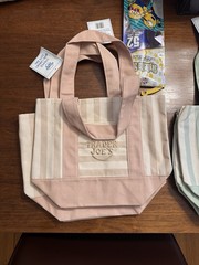 Trader Joe’s Canvas Striped Reusable Tote Bag Pink/Beige Small
