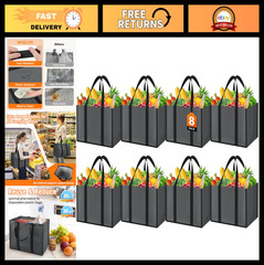Reusable Grocery Bags 8 Pack – Large 35L Water-Resistant Totes, Foldable Shoppin