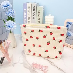 PAZIMIIK Makeup Bag Large Cotton Zipper Pouch for 10x7inch, Strawberry Beige