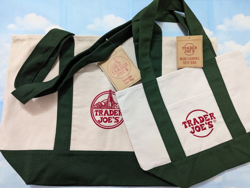 TRADER JOE’S LARGE AND MINI TOTE CANVAS BAGS GREEN