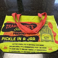Trader Joe’s PICKLE IN A JAR Canvas Cotton Tote Reusable Grocery Tote Bag Green