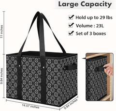 Reusable Grocery Bags 3 Pack Collapsible Totes Storage Box Water Resistant Black