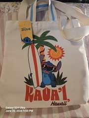 Disney Stitch Kauai Hawaii Canvas Reusable Tote Bag 14×12 in White Blue