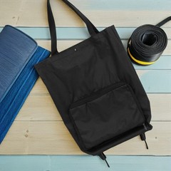 Portable Folding Shopping Bag with Wheels Black Lightweight Oxford Fabric