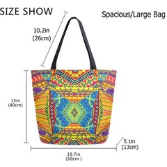 Chic Extra Large Shoulder Grocery Tote Bag, Vintage Ethnic 20×15″, Multi