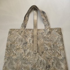 Geometric Pattern Foldable Fabric Reusable Shopping Bag Medium Beige Gray