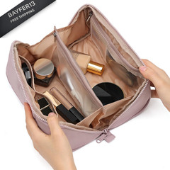 NISHEL Travel Makeup Bag for Women, Fluffy & Lightweight Medium, Peach-Pink