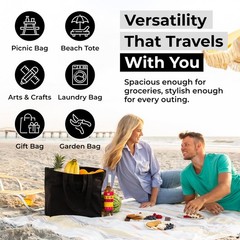 XL Canvas Grocery Bag Set – 3pc Heavy Duty, Foldable, Washable, Pockets, Long St