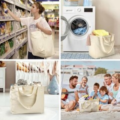 Canvas Grocery Bags with Dual Handles(3pc XL), Large Reusable Shopping Bags