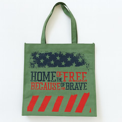 Home of the Free Because of the Brave Grocery Tote Bag American Flag Stars New