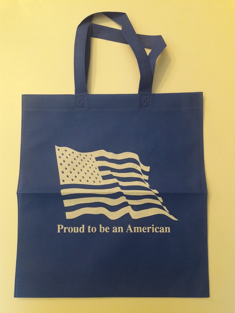 Proud To Be An American Blue Tote Shopping Bag Flag Stars