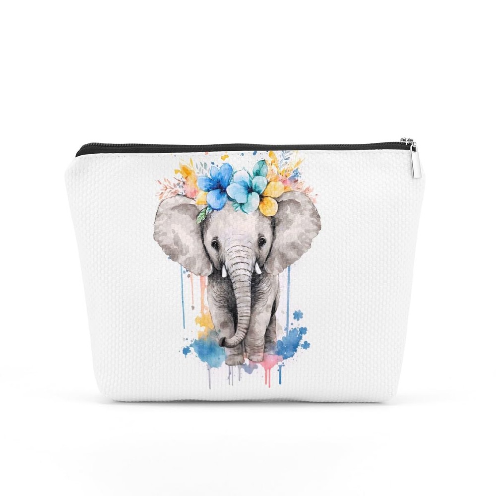 Floral Elephant Cosmetic Bag – Themed 9.5*7.1*2 inch, Multicolor0834