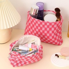 LYDZTION Large Capacity Makeup Bag Set – 3 Pieces Checkered 3pcs rose red