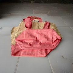 Trader Joe’s Mini Foldable Canvas Tote Bag Pink Beige Small Solid