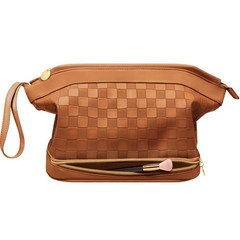 Hairao Large Makeup Bag for Women, Double Layer Travel with Brown