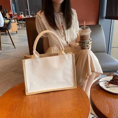 Jute Burlap Tote Bagn Jute Beach Bags Convenient Decoration Retro Tote Bag Count