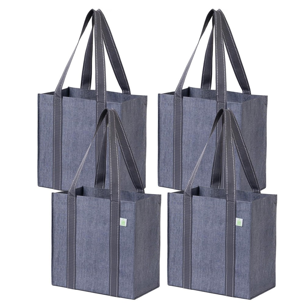 4 Pack Reusable Grocery Bags And Shopping Bags With Handles And Hard Bottom With