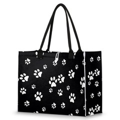 Puppy Paw Print Black Tote Bag For Women Travel Bag Reusable Grocery Bag Util…