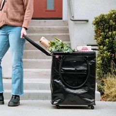 CleverMade Foldable Tote Bag on Wheels 14”Lx18”Wx24”H Soft Grip Black.NEW