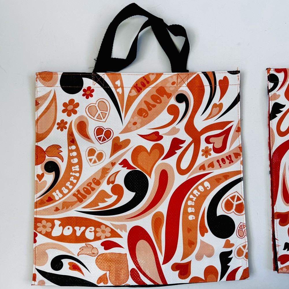 Koi Tote Bag Orange Happiness Hearts 14.5″ x 14.5″ x 5″ Lot of 2 Reusable