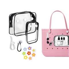 12 PCS Bogg Bag Accessories, 2 Pack Clear Beach Tote with 2 Black