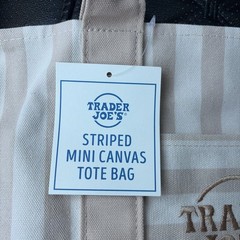 TRADER JOE’S MINI PASTEL STRIPE CANVAS TOTE BAGS SET Of 4 PINK BLUE GREEN BEIGE