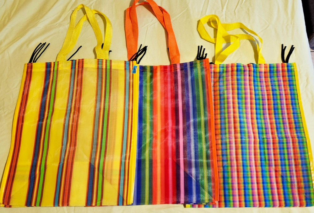 Pack of 3 Large Size Gusseted Shopping Bags-Mexican Tote Reusable Multicolor NEW