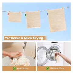 Ycsst 9 Pack Reusable Produce Bags, Cotton Mesh Small, Medium, Large, Beige
