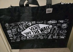 Vans Off The Wall Large Black Reusable Shopping Tote Bag 18x13x6 Open Bag