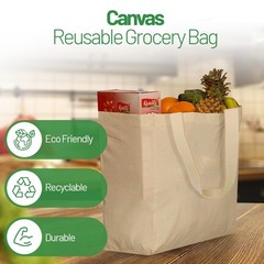 3 Pack Canvas Reusable Grocery Bags – Cotton Canvas Grocery Bag Cloth Shoppin…