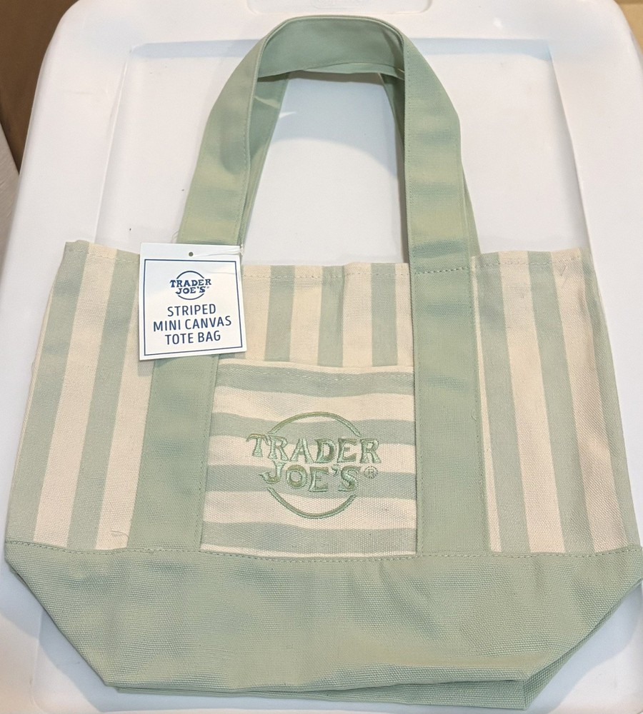 NEW Trader Joe’s Mini Pastel Stripe Canvas Tote Bags Full Set of 4 NWT