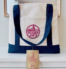 Authentic NYC Trader Joe’s Tote Bag Purse Beige/Navy & Iconic NYC METROCARD