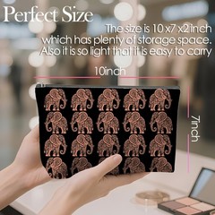 Forest Charger Bohemian Elephant Makeup Bag for Women, Black gold-02