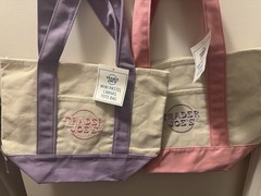 Trader Joe’s Mini Pastel Canvas Tote Bag Set of 2 Pink Purple Logo 13x11x6