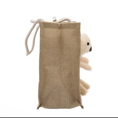 Jute Beige/White Printed Bear Reusable Tote Shopping Bag 8.3×8.3×4 in