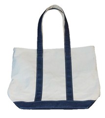 Vintage Cherokee Canvas Tote Bag With Zip Closure Blue Denim/White Canvas