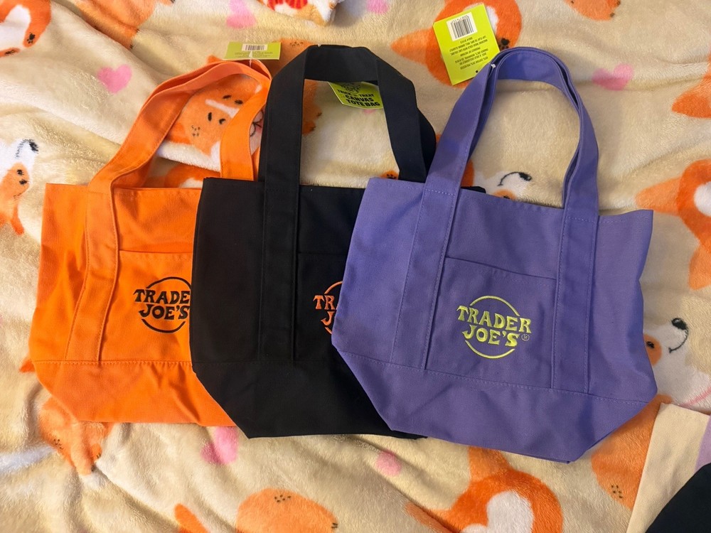 Trader Joe’s Mini Canvas Tote Shopping Bag Black, Orange And Purple W/TAGS