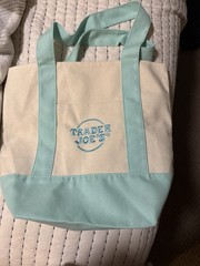 Trader Joe’s Canvas Reusable Shopping Bag Beige Light Blue Tote