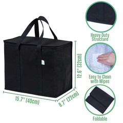 3 Pack Black Insulated Reusable Grocery Bag Large Cooler Tote for Shopping